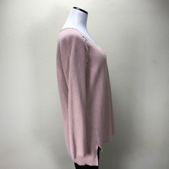 A.N.A Pink Long Sleeve V-Neck Cable Knit Sweater - Picture 4 of 7